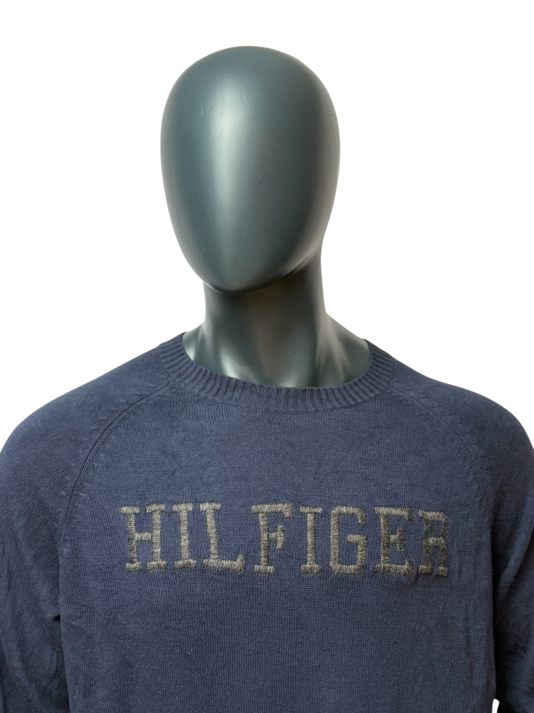 Tommy Hilfiger Retro Vintage Knit Sweater, Big Logo, Navy, 90s Y2K